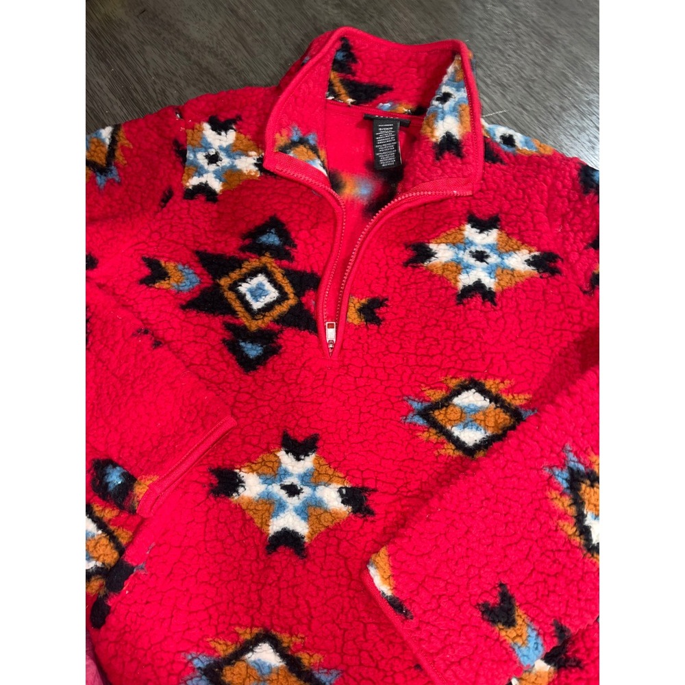 Wrangler Women Small Red Fleece Retro Southwestern Quarter Zip Sherpa Pullover